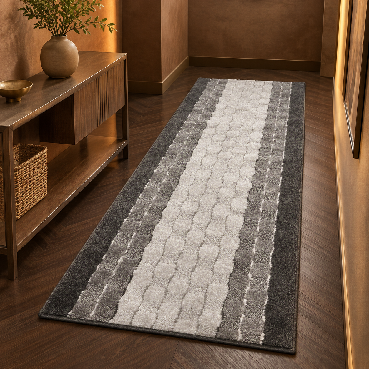 Grey Checkered Runner Rug