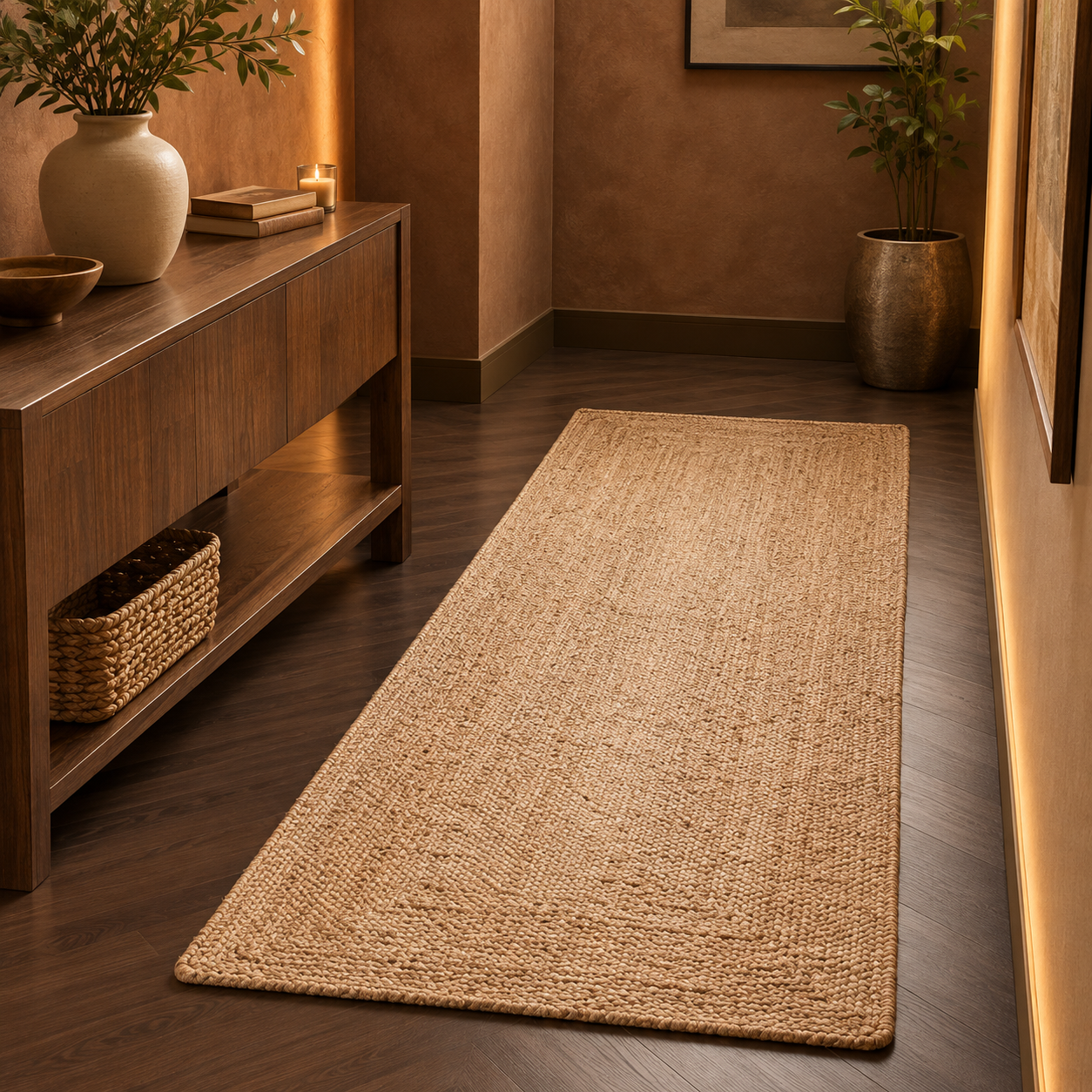 Natural Brown Jute Runner Rug